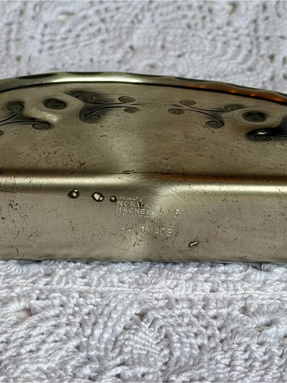 Vintage Norwegian Pewter Napkin Holder Handmade Håness Norway 416 Mid Century